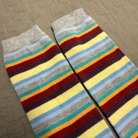 Cute Baby Leggings Leg Warmers Rainbow Multi Stripe Knit Stretchy - Picture 3 of 5